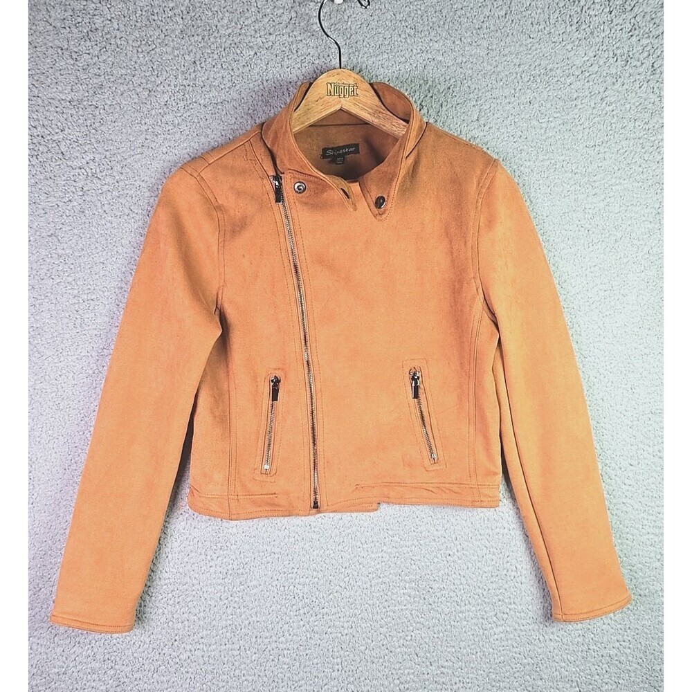 Shinestar Moto Faux Suede Jacket Medium Camel Tan Stretch Cropped Trend Y2K